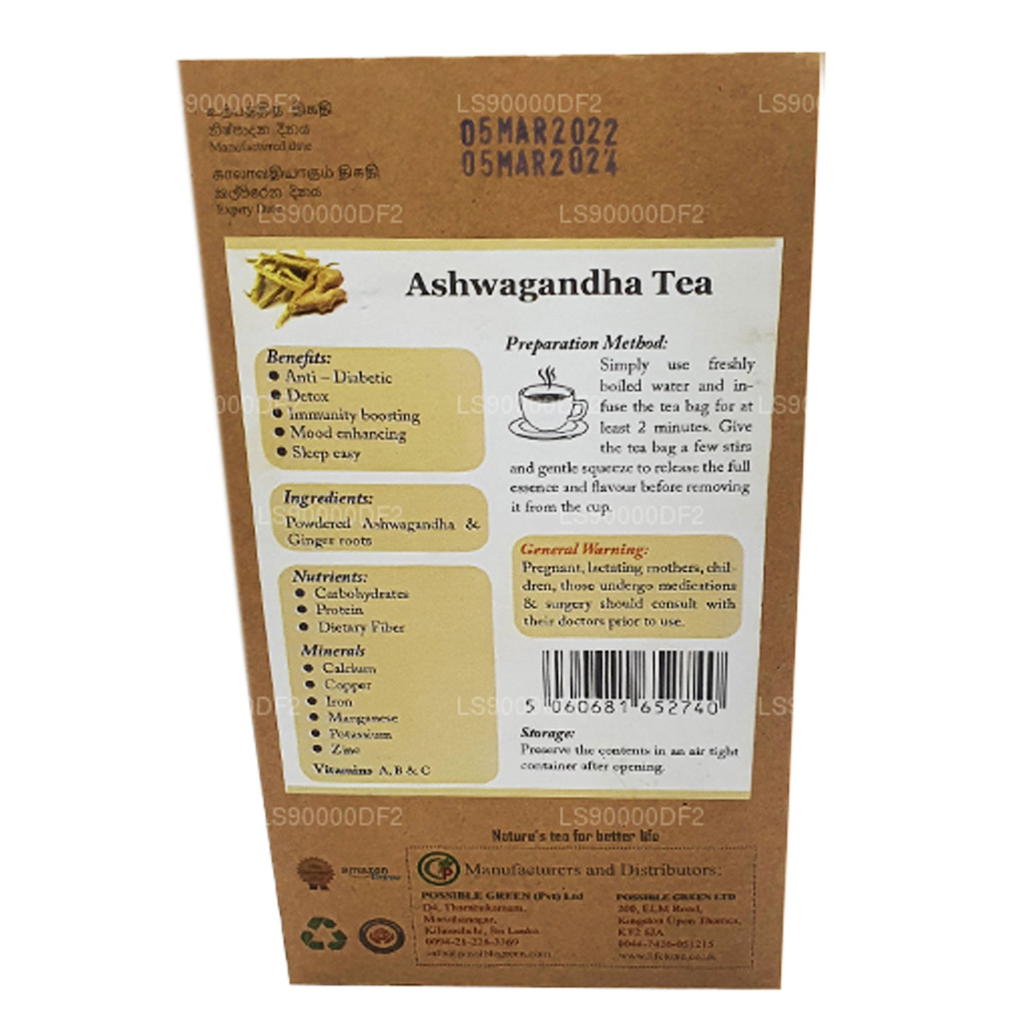 Lifetone Ashwagandha Tea (40g) 20 Tea Bags