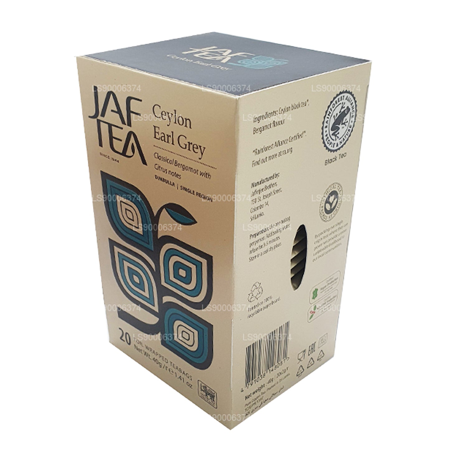 Jaf Tea Ceylon Earl Grey Foil Envelop Tea Bag (40g)