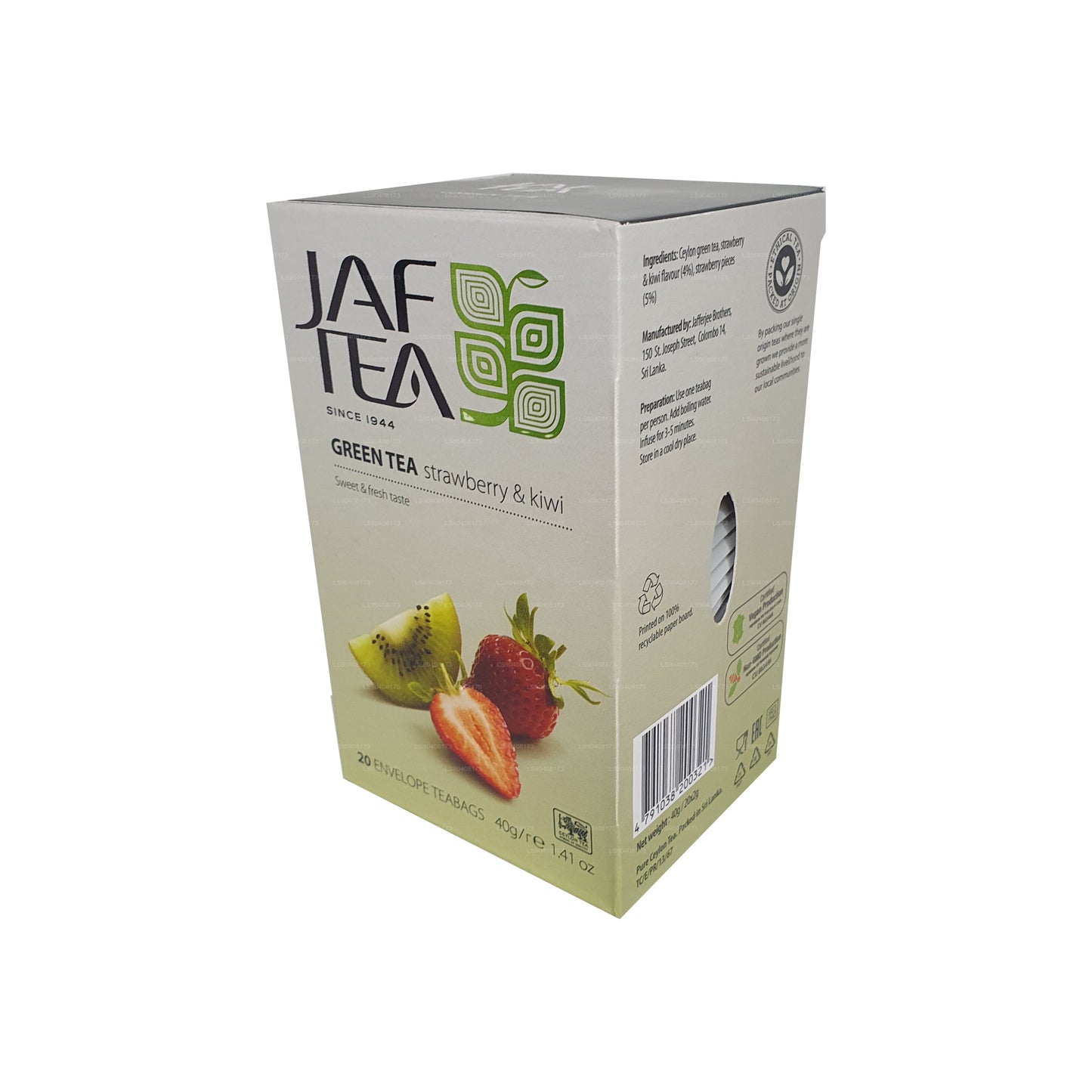 Jaf Tea Strawberry and Kiwi Green Tea (40g) Foil Envelop Tea Bags