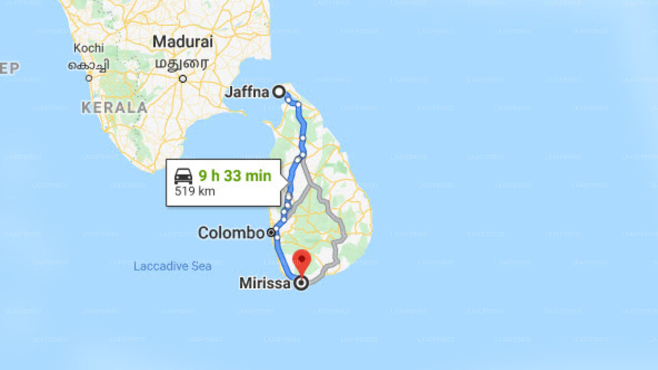 Jaffna (JAF) Airport to Mirissa City Private Transfer