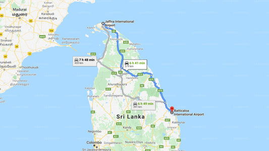 Jaffna Airport (JAF) to Batticaloa Airport (BTC) City Private Transfer