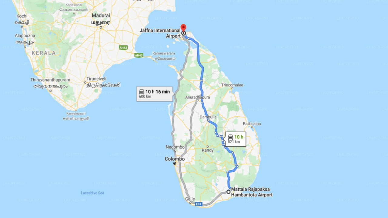 Batticaloa Airport (BTC) to Jaffna Airport (JAF) City Private Transfer