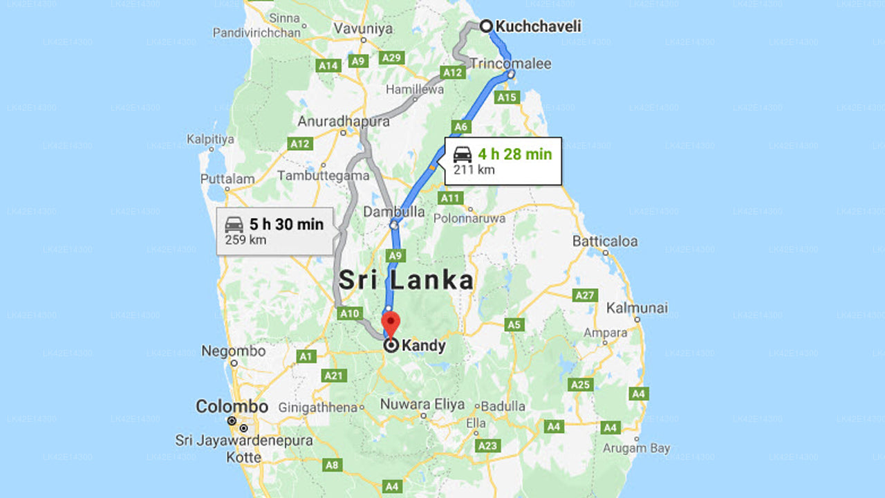 Kuchchaveli City to Kandy City Private Transfer