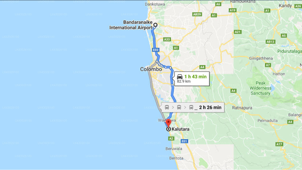 Transfer between Colombo (CMB) Airport and Avani Kalutara Resort, Kalutara