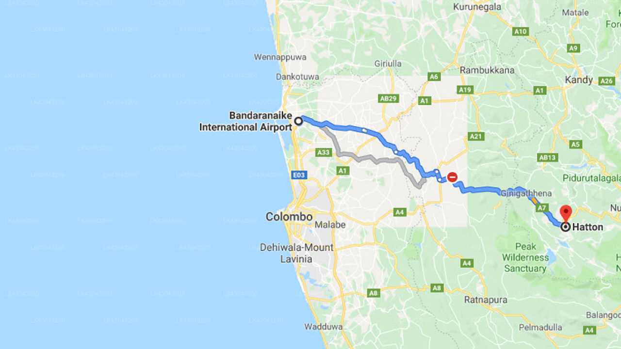 Transfer between Colombo (CMB) Airport and Norwood Bungalow, Hatton