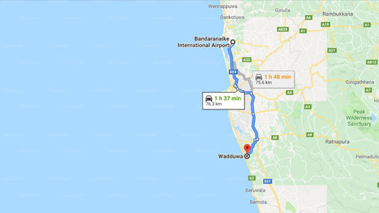 Transfer between Colombo Airport (CMB) and Kumbukgahawatta Hotel, Wadduwa