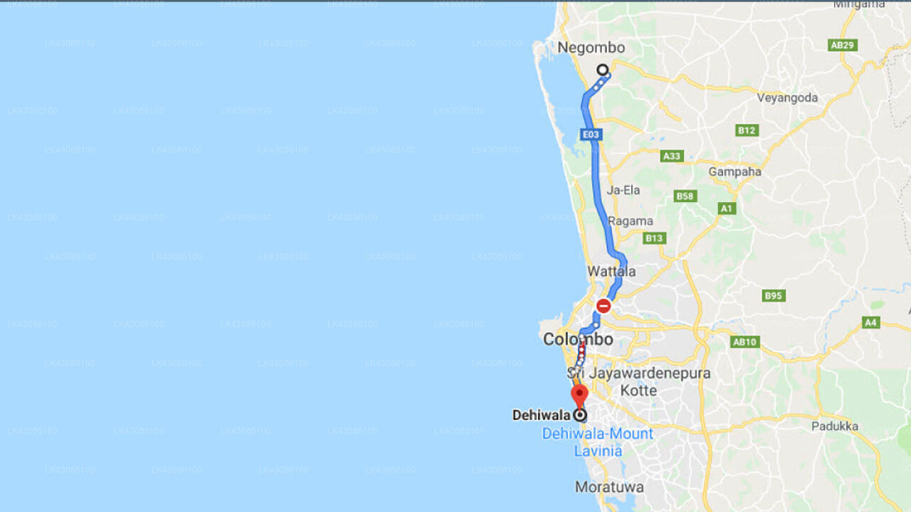 Transfer between Colombo Airport (CMB) and Concord Grand Hotel, Dehiwala