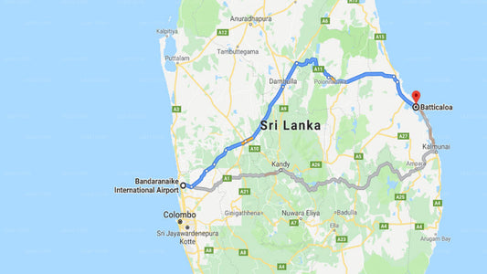 Transfer between Colombo Airport (CMB) and Hotel Lloyds, Batticaloa