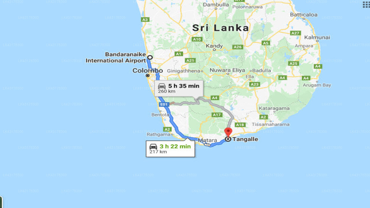 Transfer between Colombo Airport (CMB) and Villa Don Hendrick, Tangalle