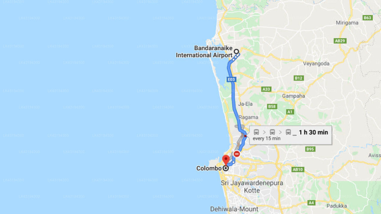 Transfer between Colombo Airport (CMB) and Mirage Colombo, Colombo