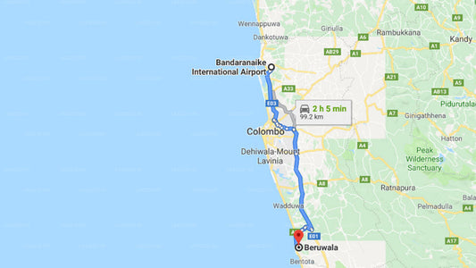 Transfer between Colombo Airport (CMB) and Earls Reef, Beruwala